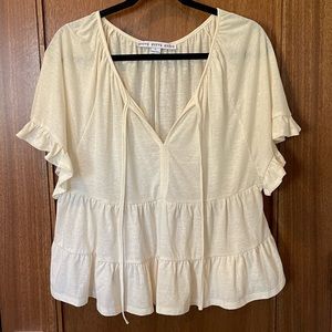 HYFVE Boho Cream Short Sleeve Top Size Large NWOT